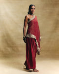 Red one shoulder top with farshi pants