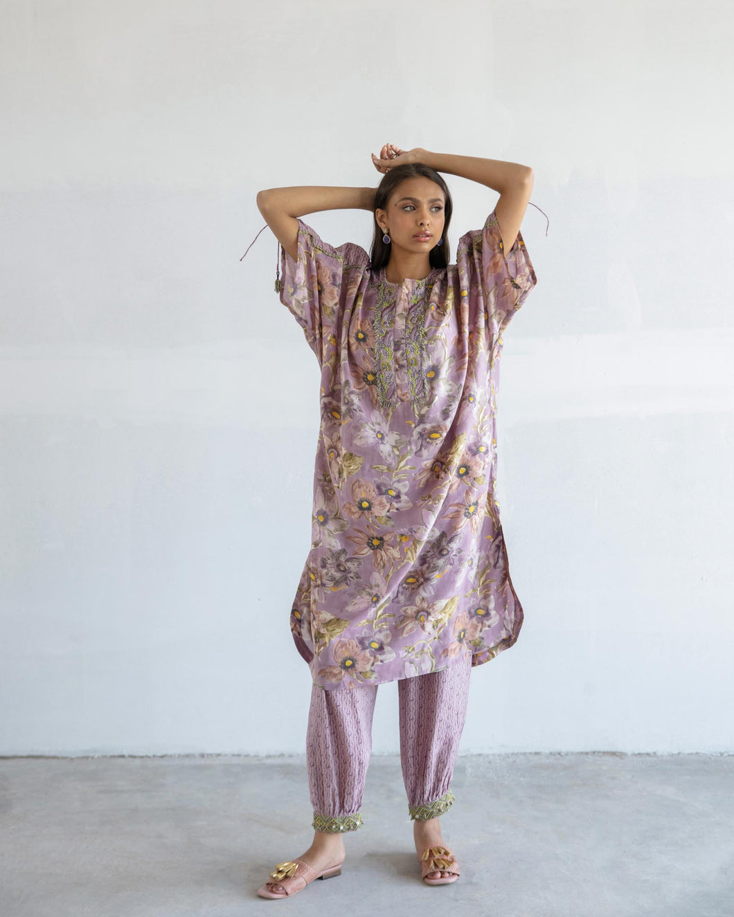 Purple printed Kaftan Kurta & Pants