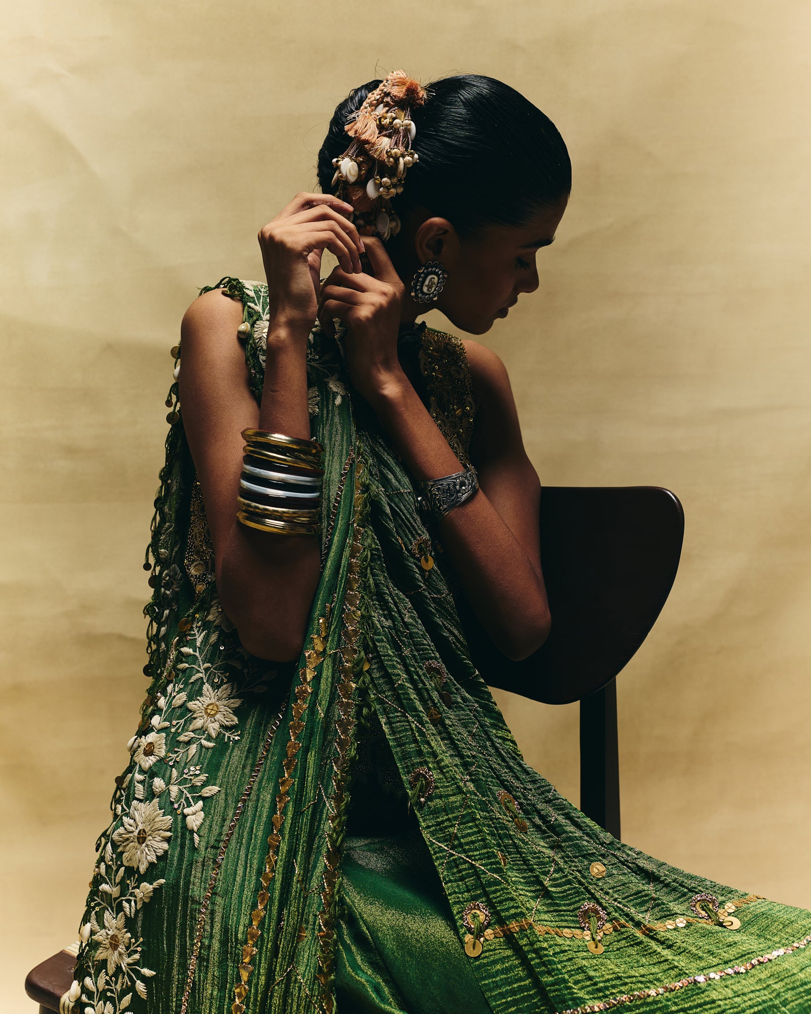 Green waistcoat saree set