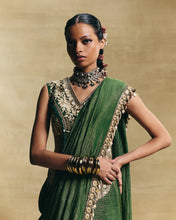Load image into Gallery viewer, Green embroidered saree set
