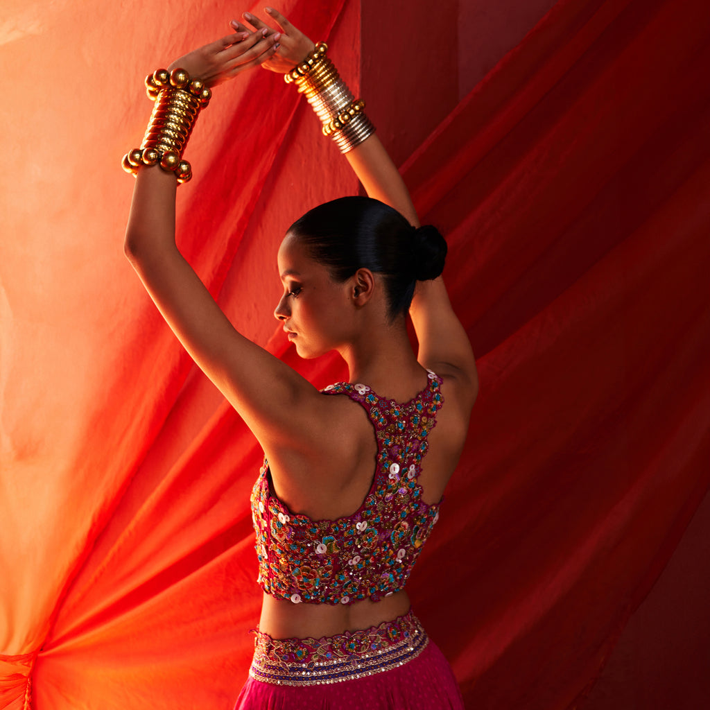 Pink Crop top & Lehenga