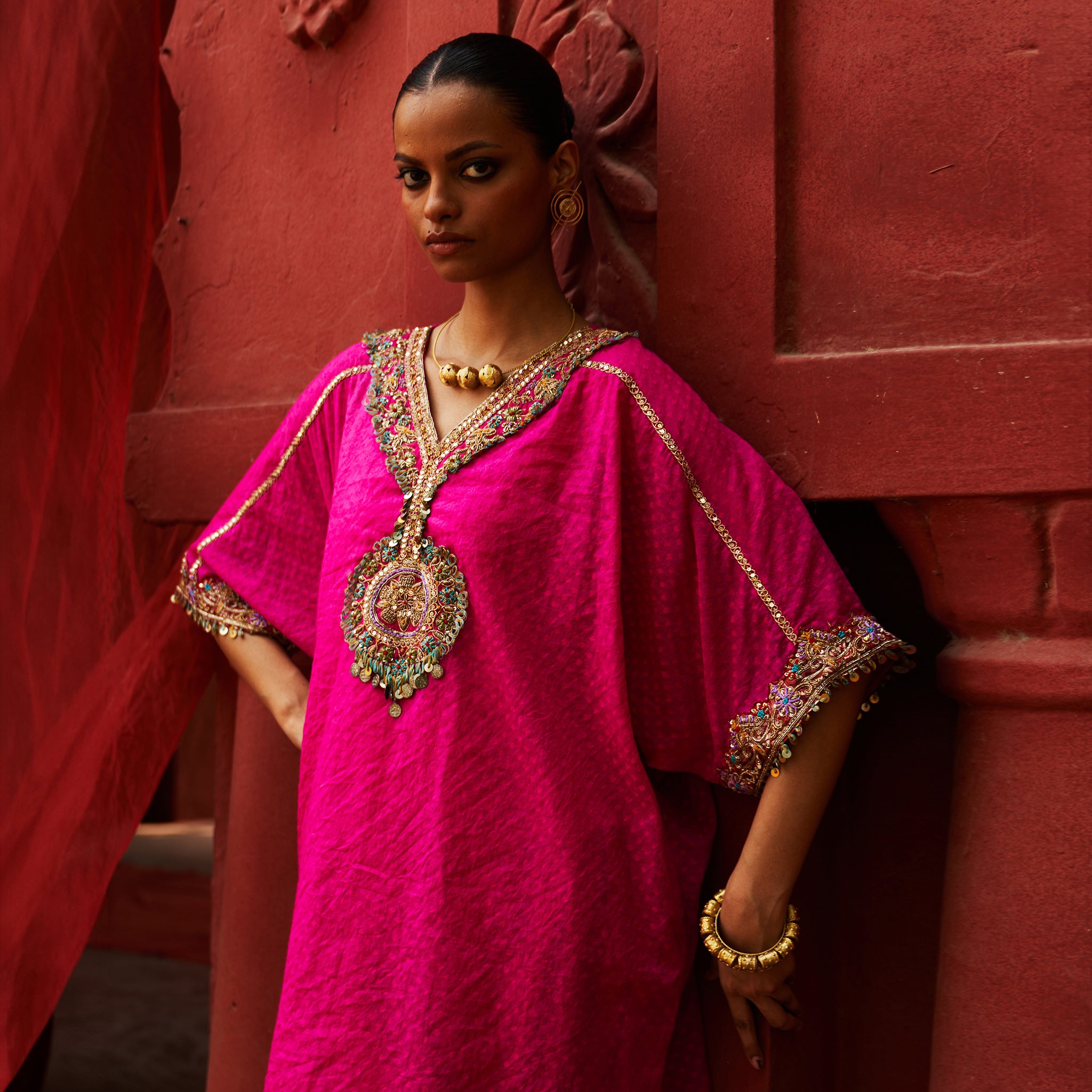 Pink Short Kaftan & Salwar