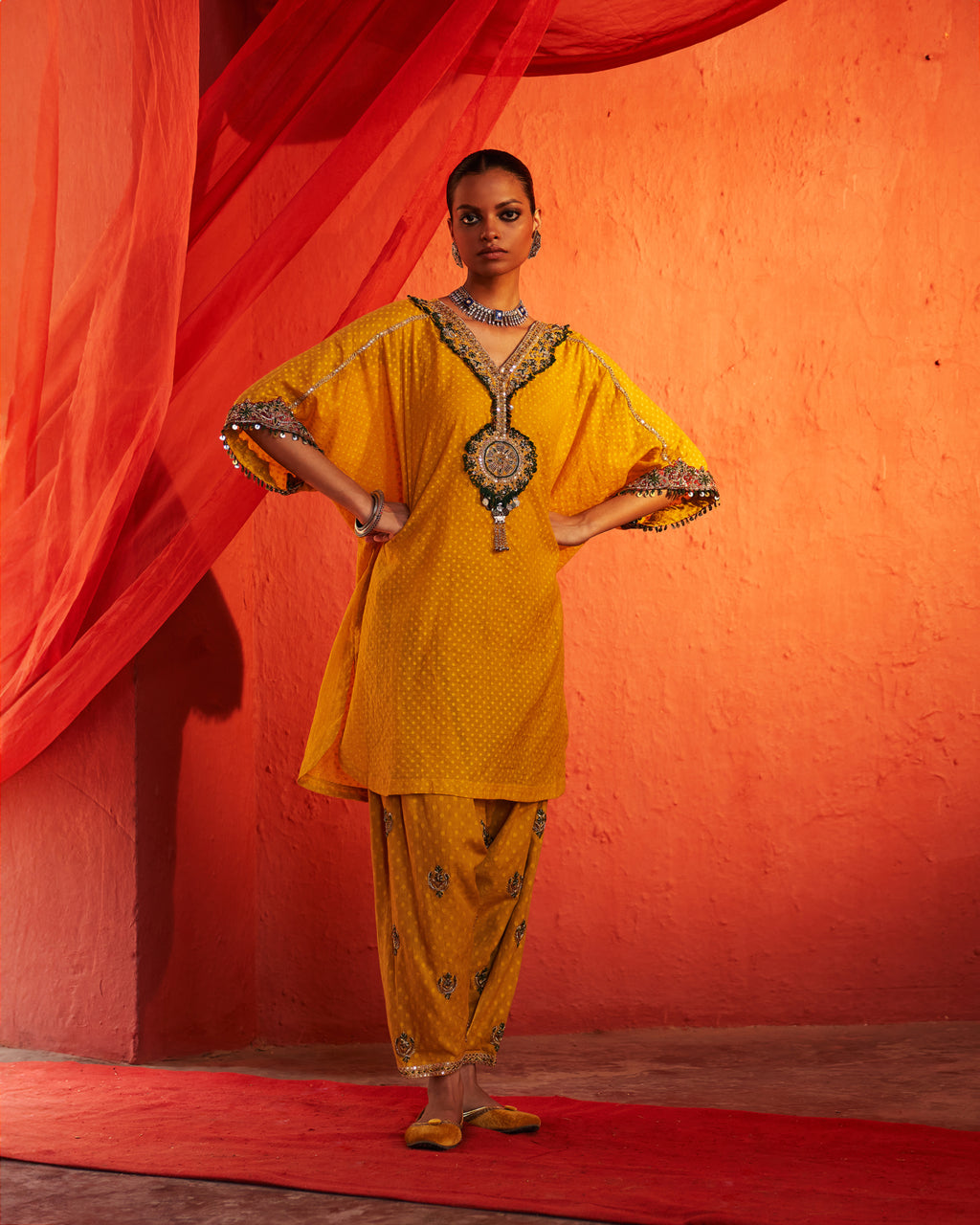Mustard Short Kaftan & Salwar