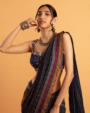 Load image into Gallery viewer, Blue draped saree set - (with sleeveless blouse)
