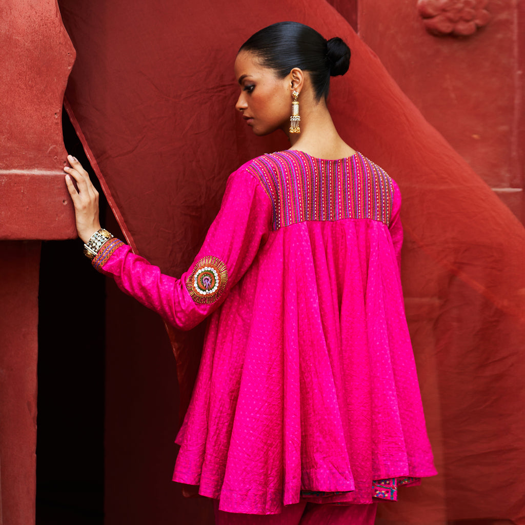 Pink Peplum Top & Slit Pants