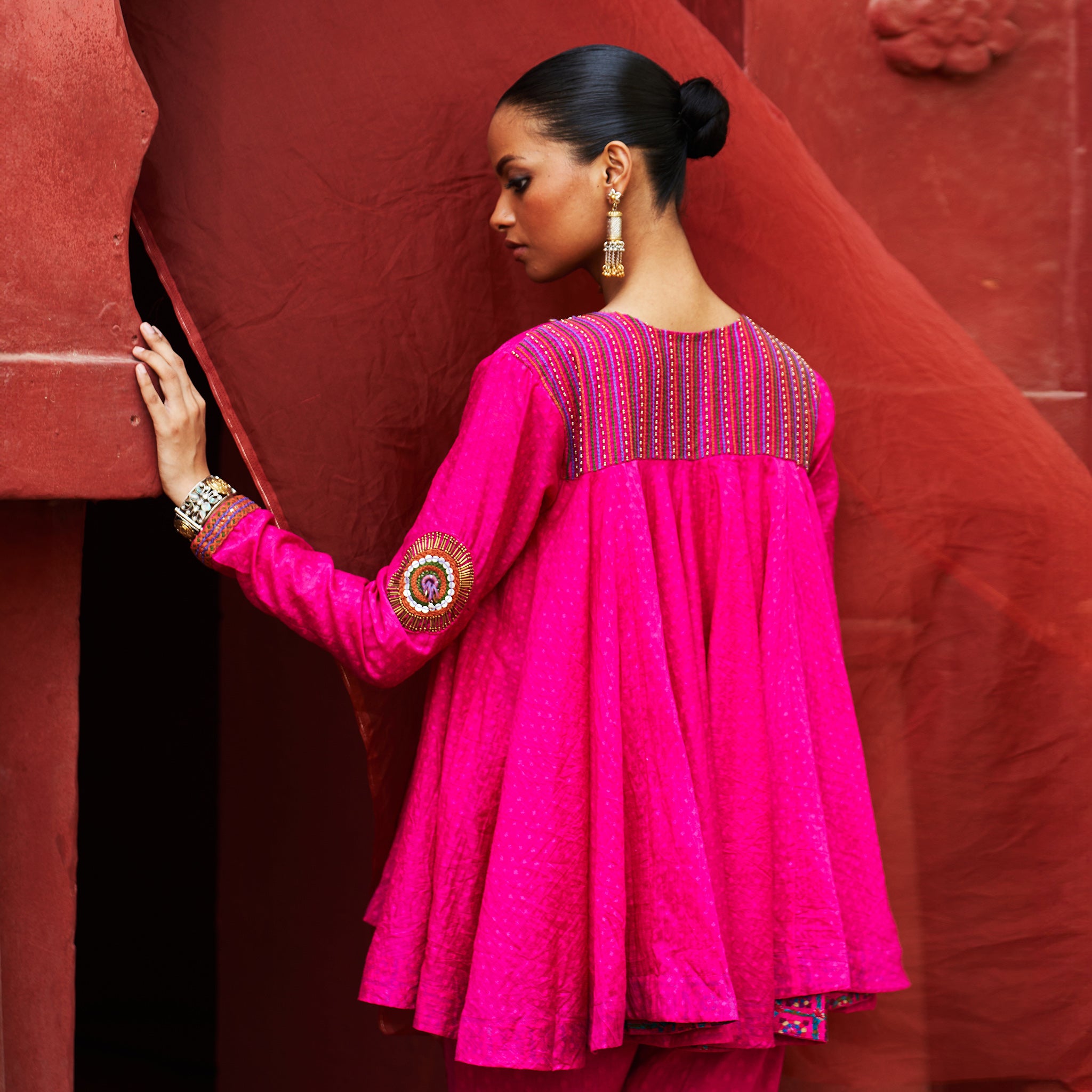 Pink Peplum Top & Slit Pants
