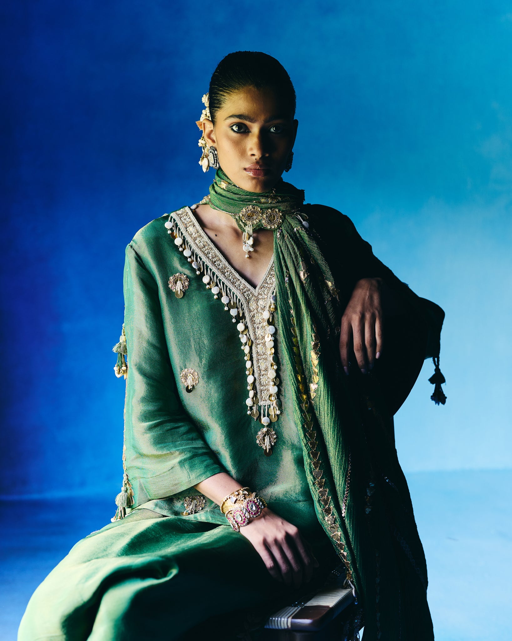 Shirt, low crotch & pre stitched dupatta set