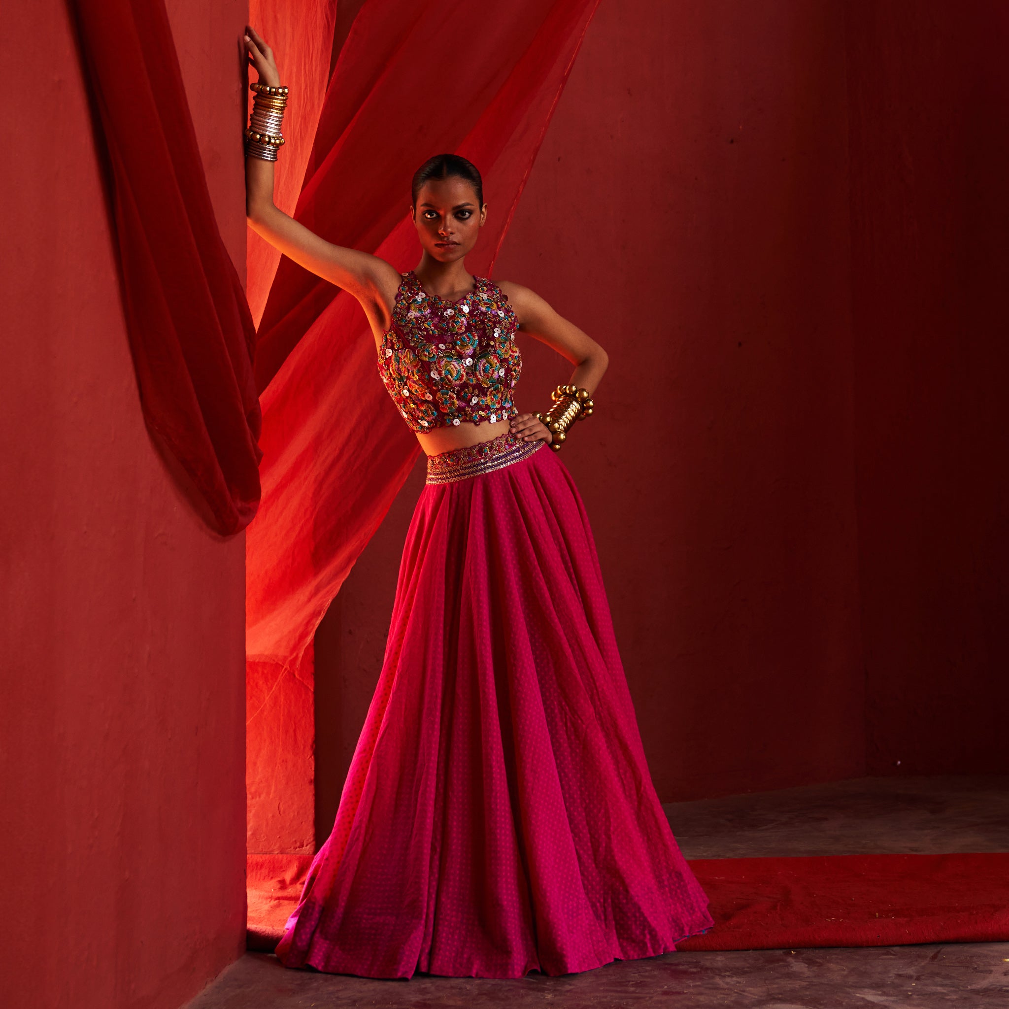 Pink Crop top & Lehenga
