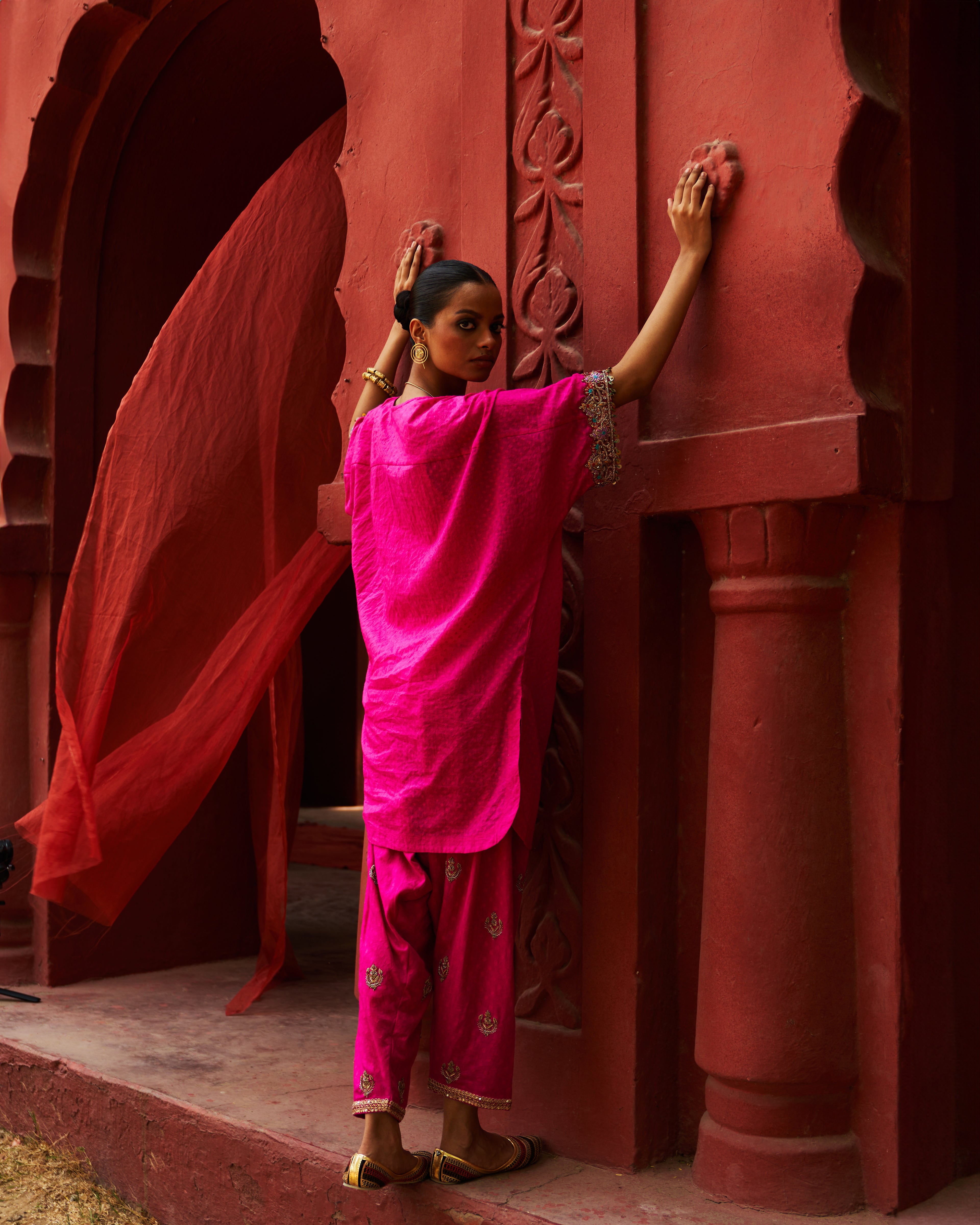 Pink Short Kaftan & Salwar