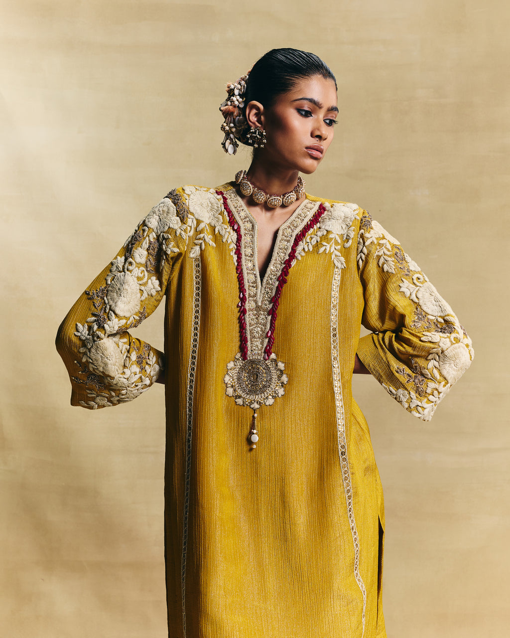 Mustard straight kurta set