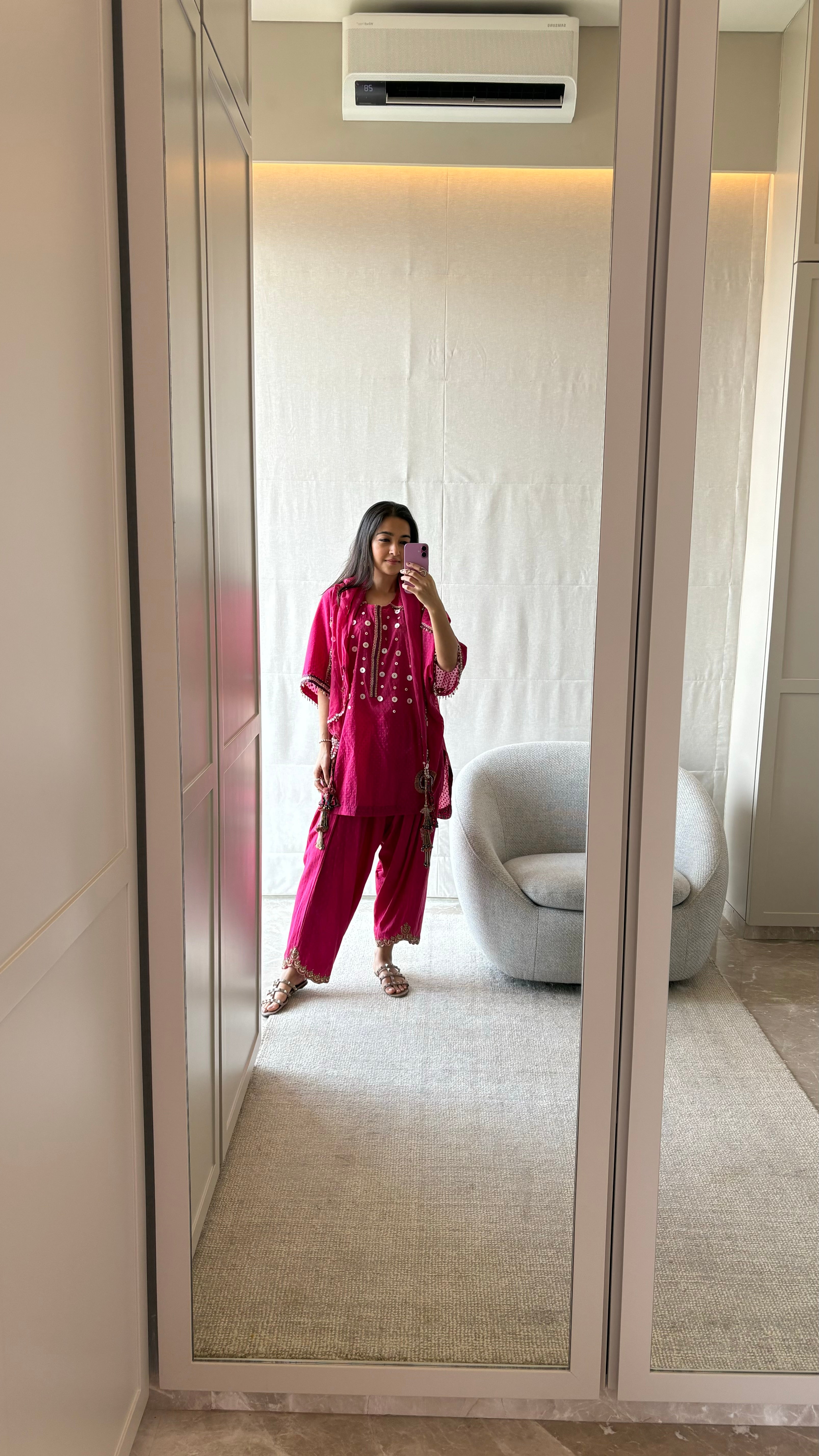 Pink Kaftan Kurta, Salwar & Scarf