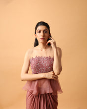 Load image into Gallery viewer, Rose Pink Peplum Top + Drape Skirt
