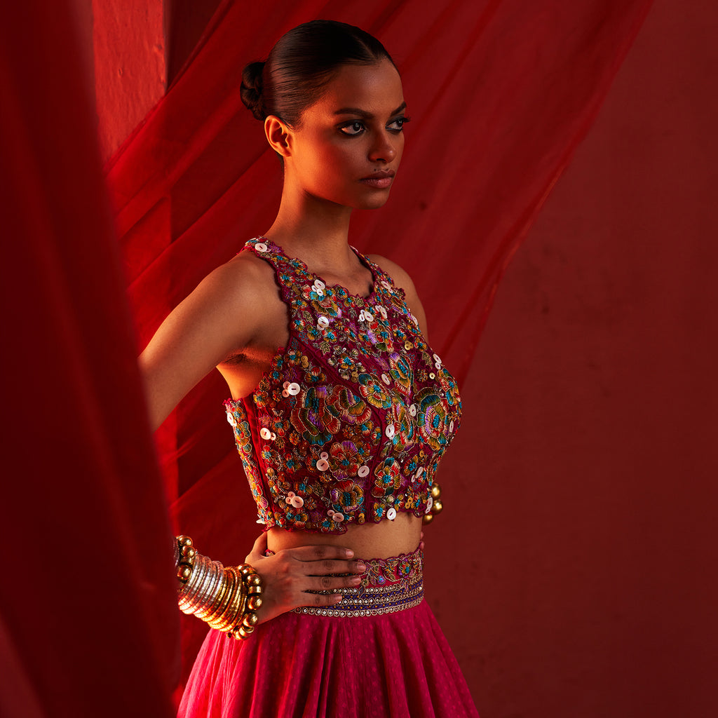 Pink Crop top & Lehenga