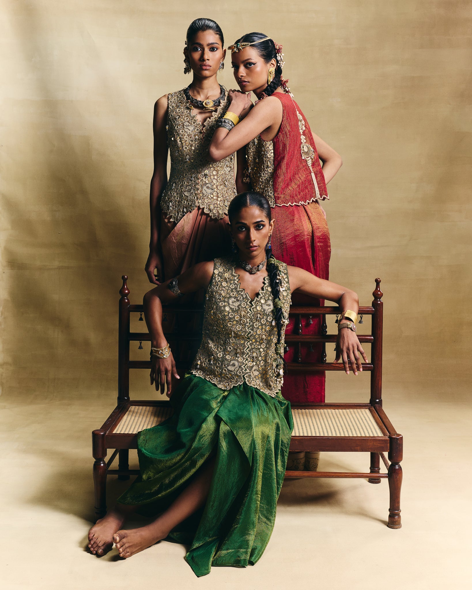 Green waistcoat & draped skirt 