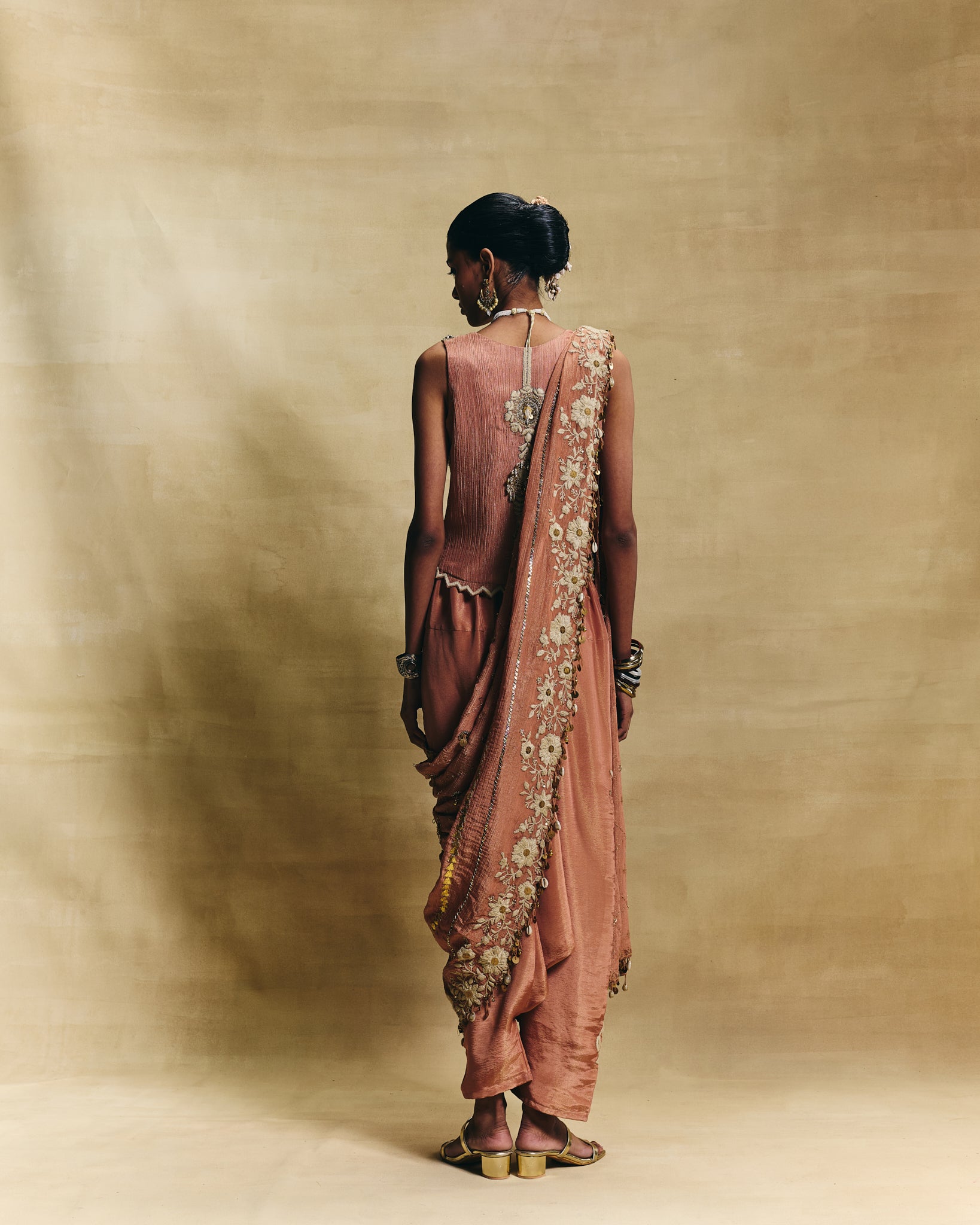 Peach waistcoat saree set