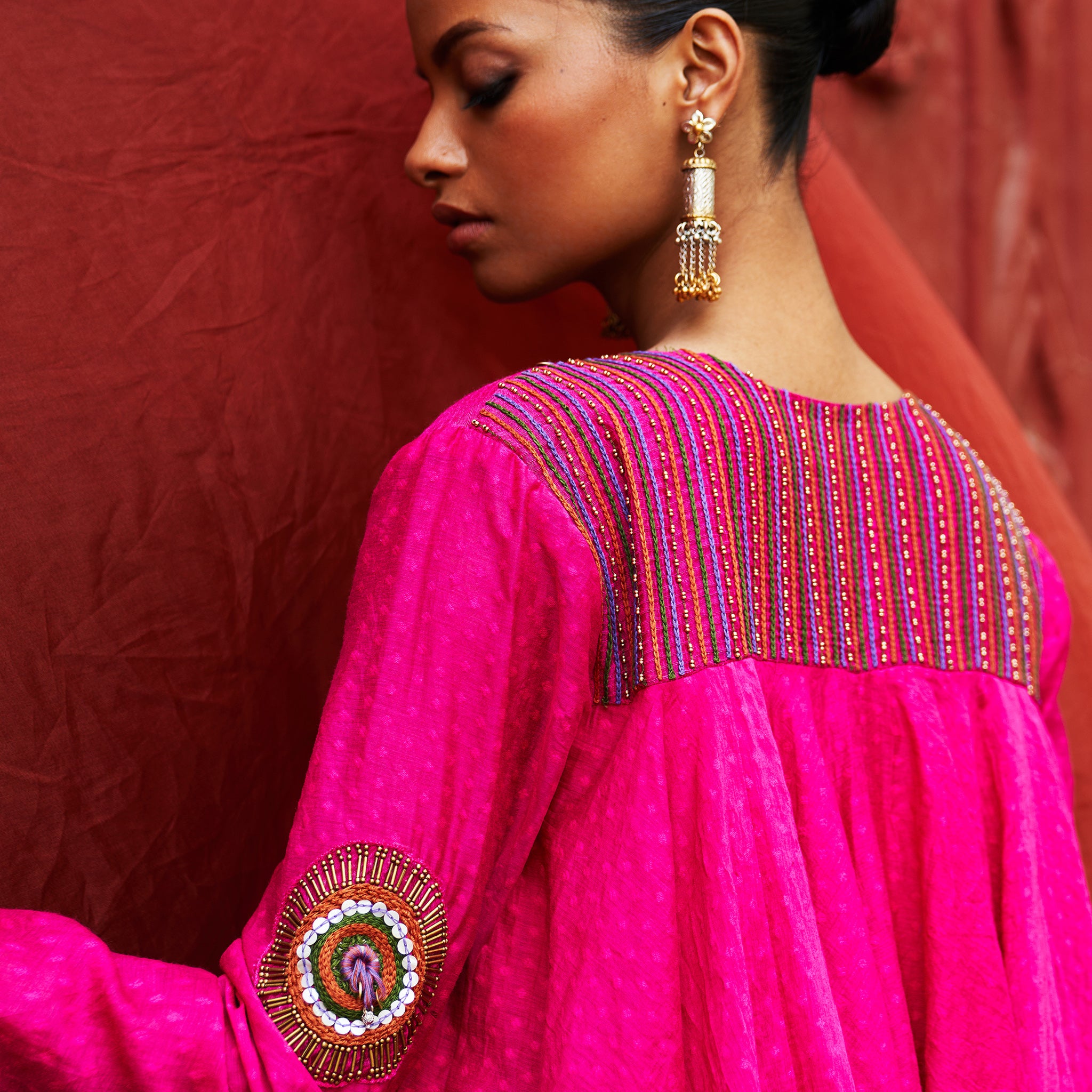 Pink Peplum Top & Slit Pants