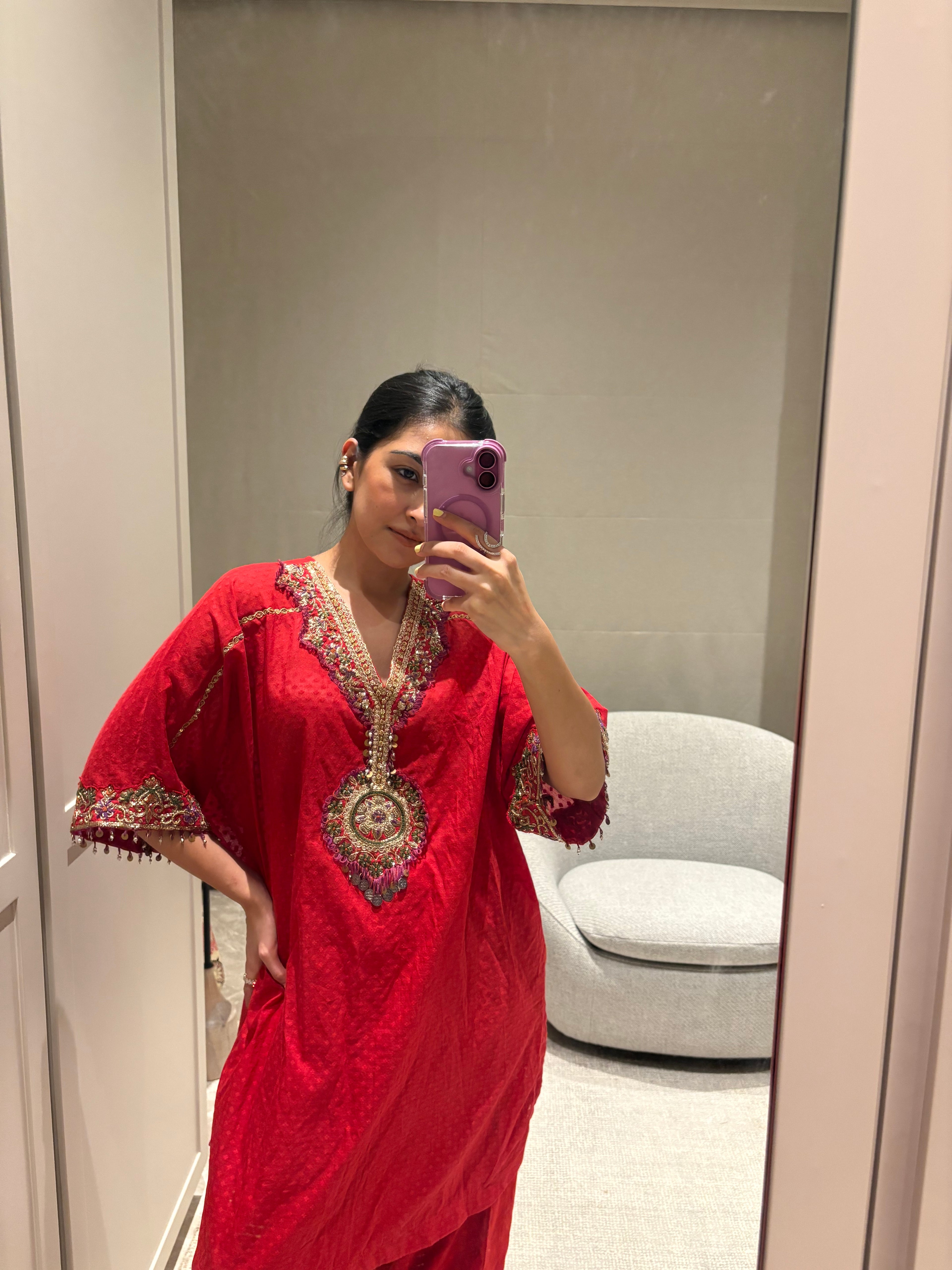 Red Ivory Kaftan Kurta & Salwar