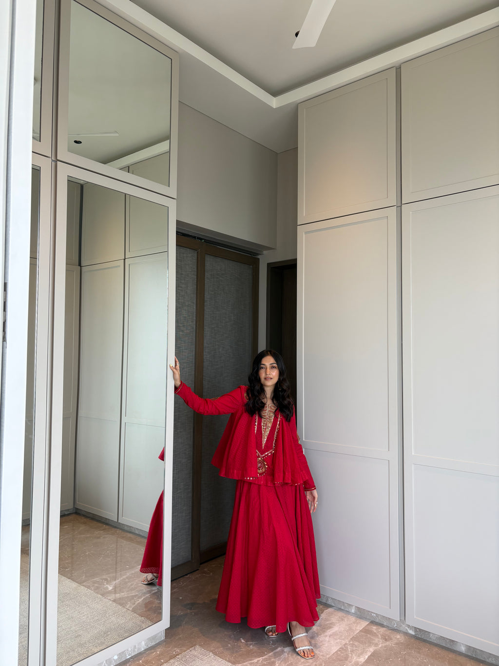 Red Peplum & Cropped Skirt