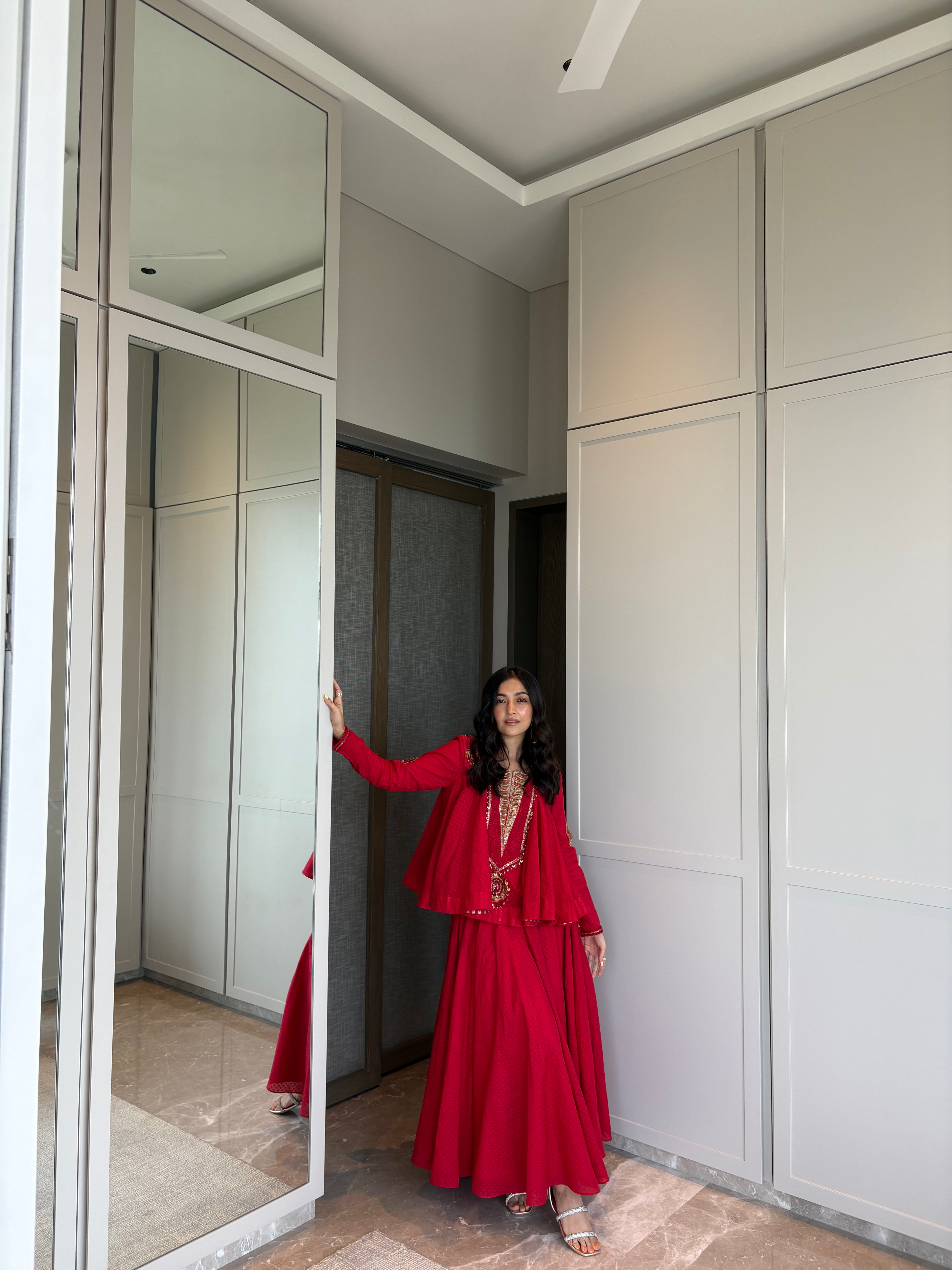 Red Peplum & Cropped Skirt