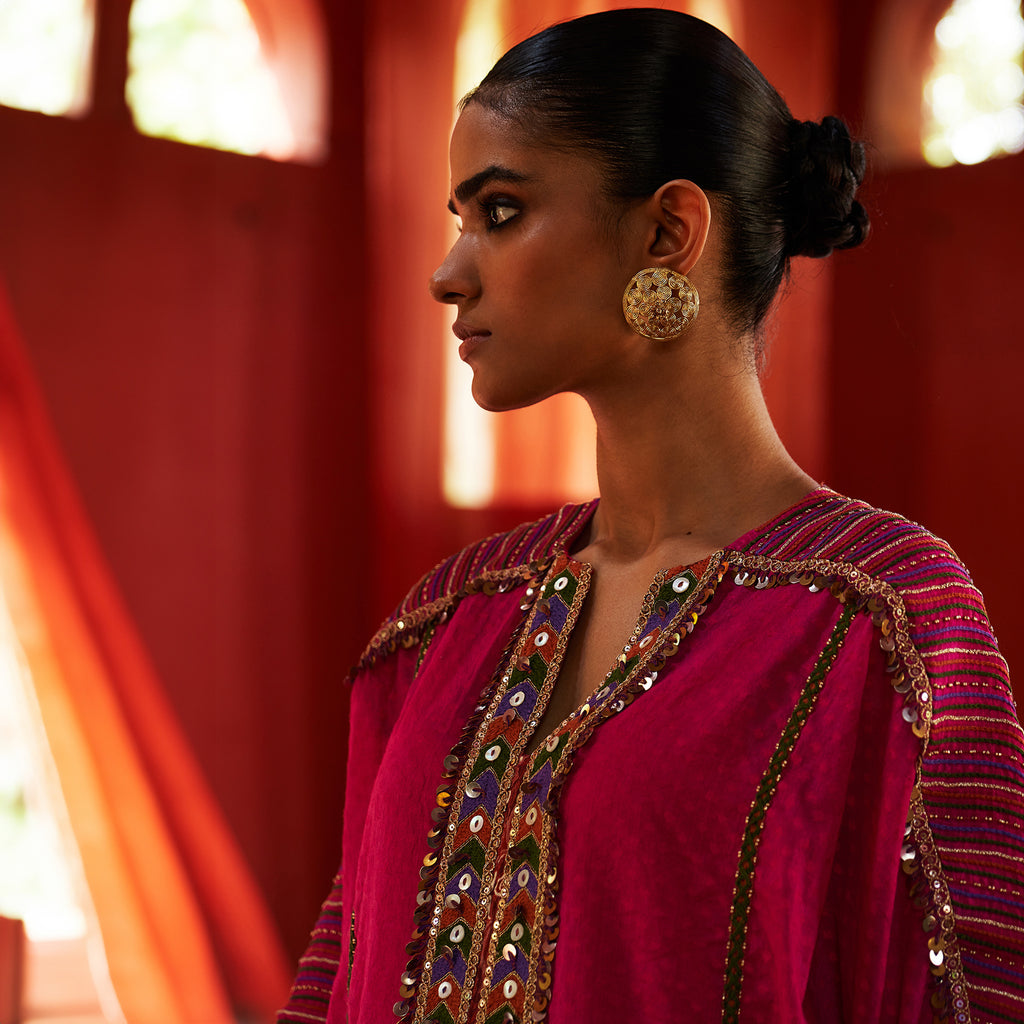 Pink Long Kaftan Kurta & Pants