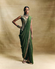 Load image into Gallery viewer, Green embroidered saree set
