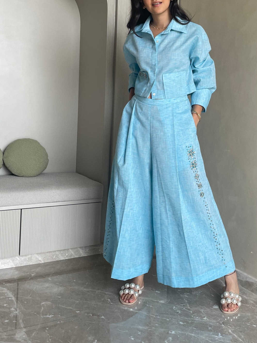 Blue Cropped Shirt