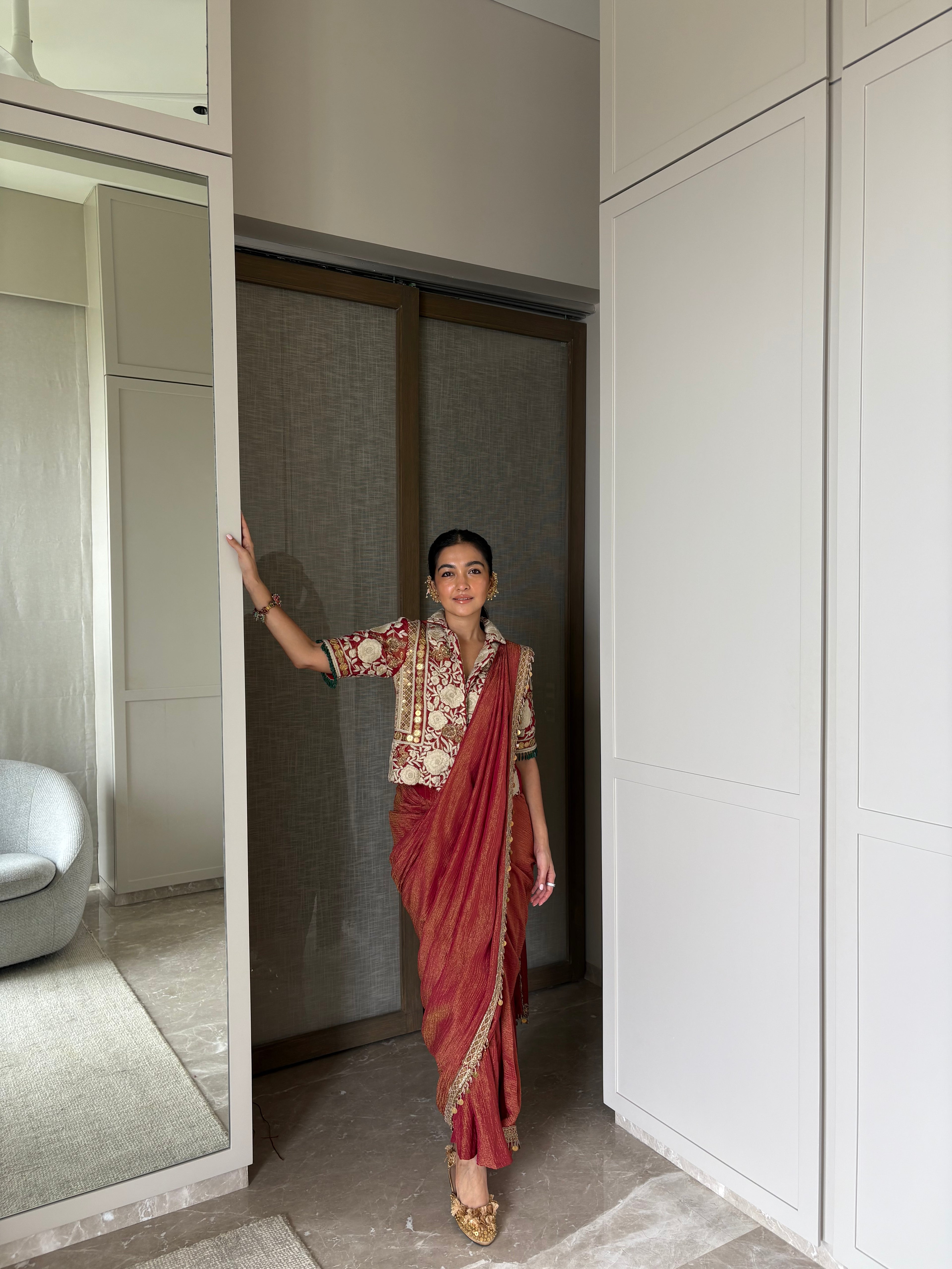 Blazer with stitched saree