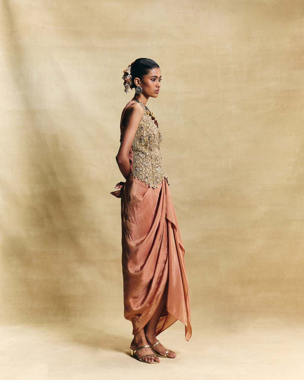 Peach waistcoat & draped skirt