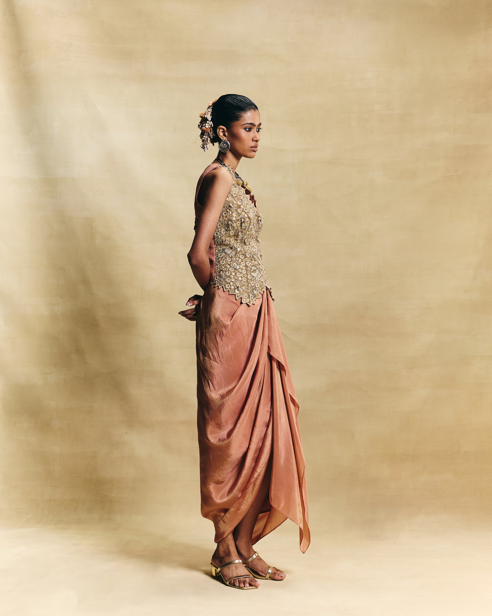 Peach waistcoat & draped skirt