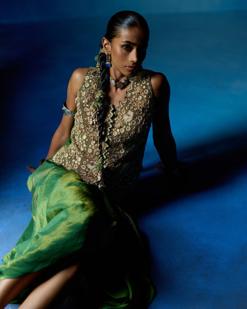 Green waistcoat & draped skirt 