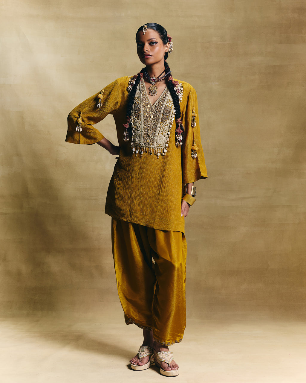 Mustard straight kurta & salwar