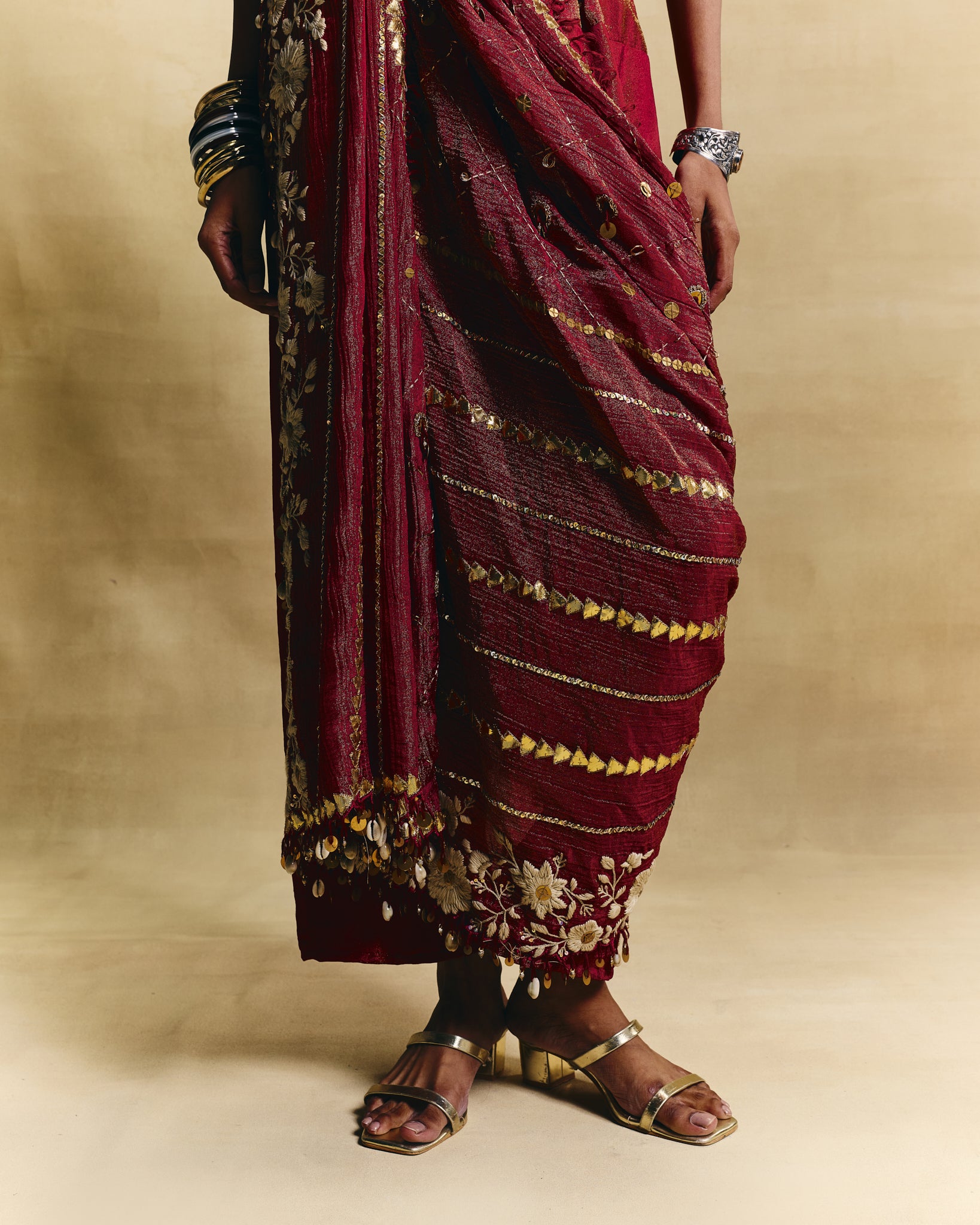 Red waistcoat saree set