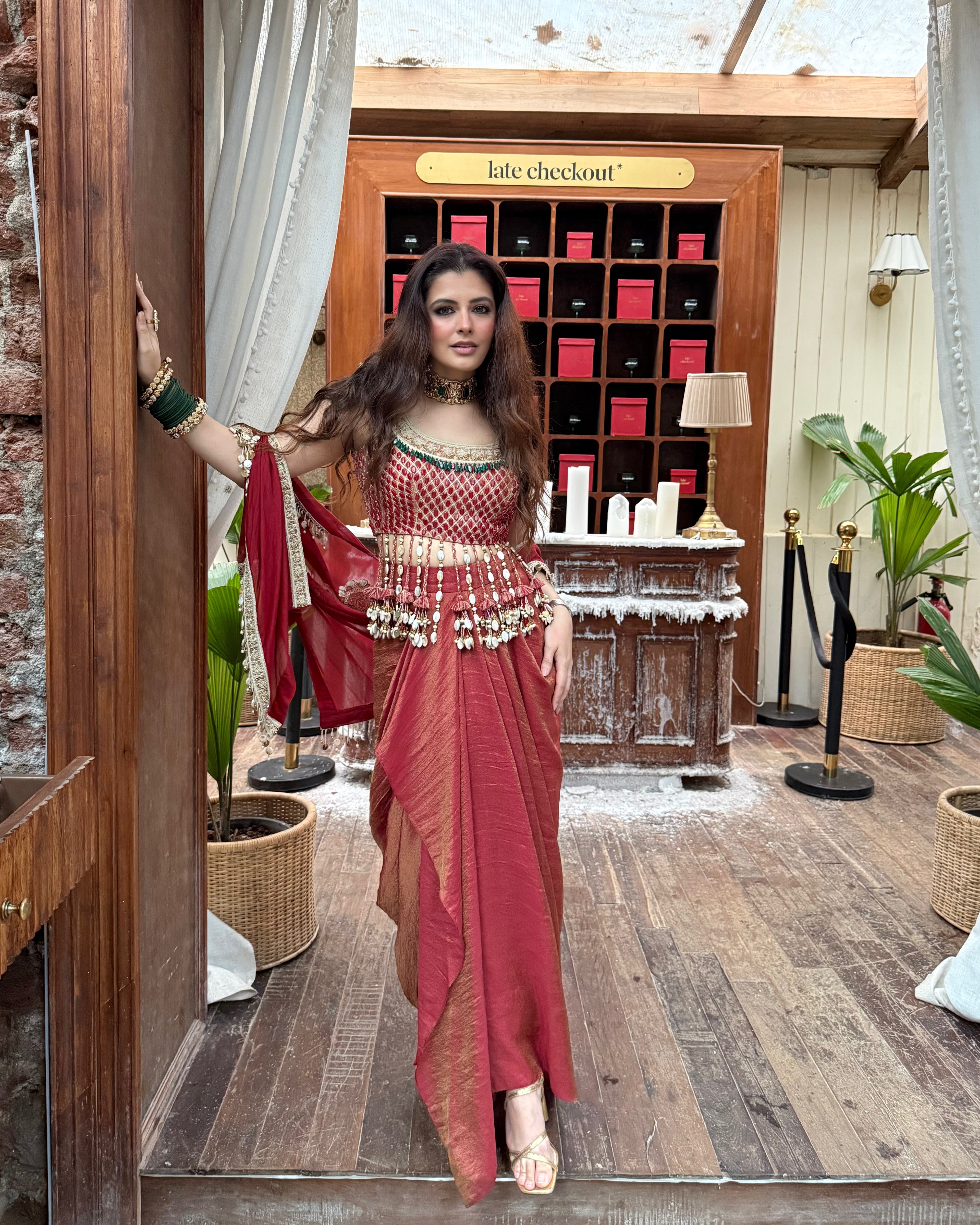 Lovely blouse with cape and draped skirt