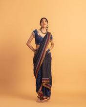Load image into Gallery viewer, Blue draped saree set - (with short sleeve blouse)
