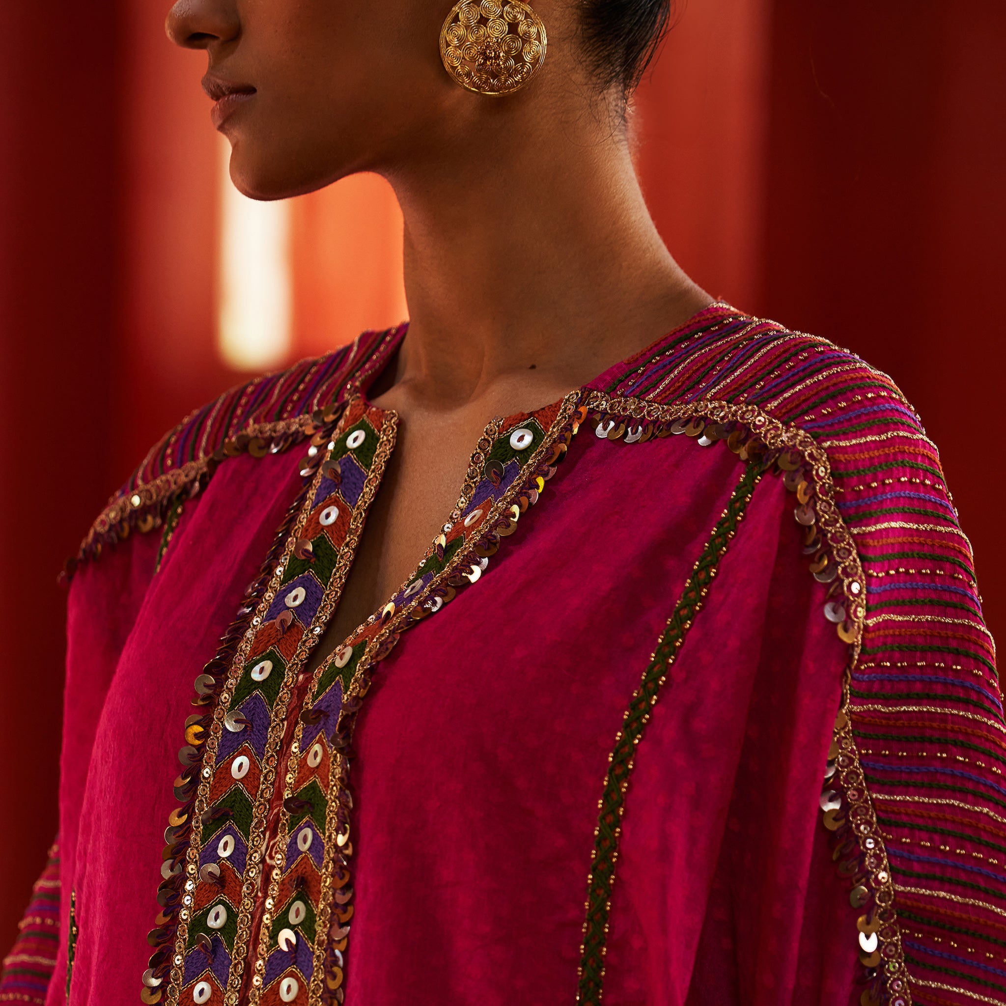 Pink Long Kaftan Kurta & Pants