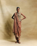 Peach waistcoat saree set