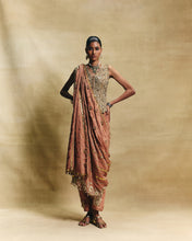 Load image into Gallery viewer, Peach waistcoat saree set
