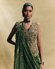 Load image into Gallery viewer, Green waistcoat saree set
