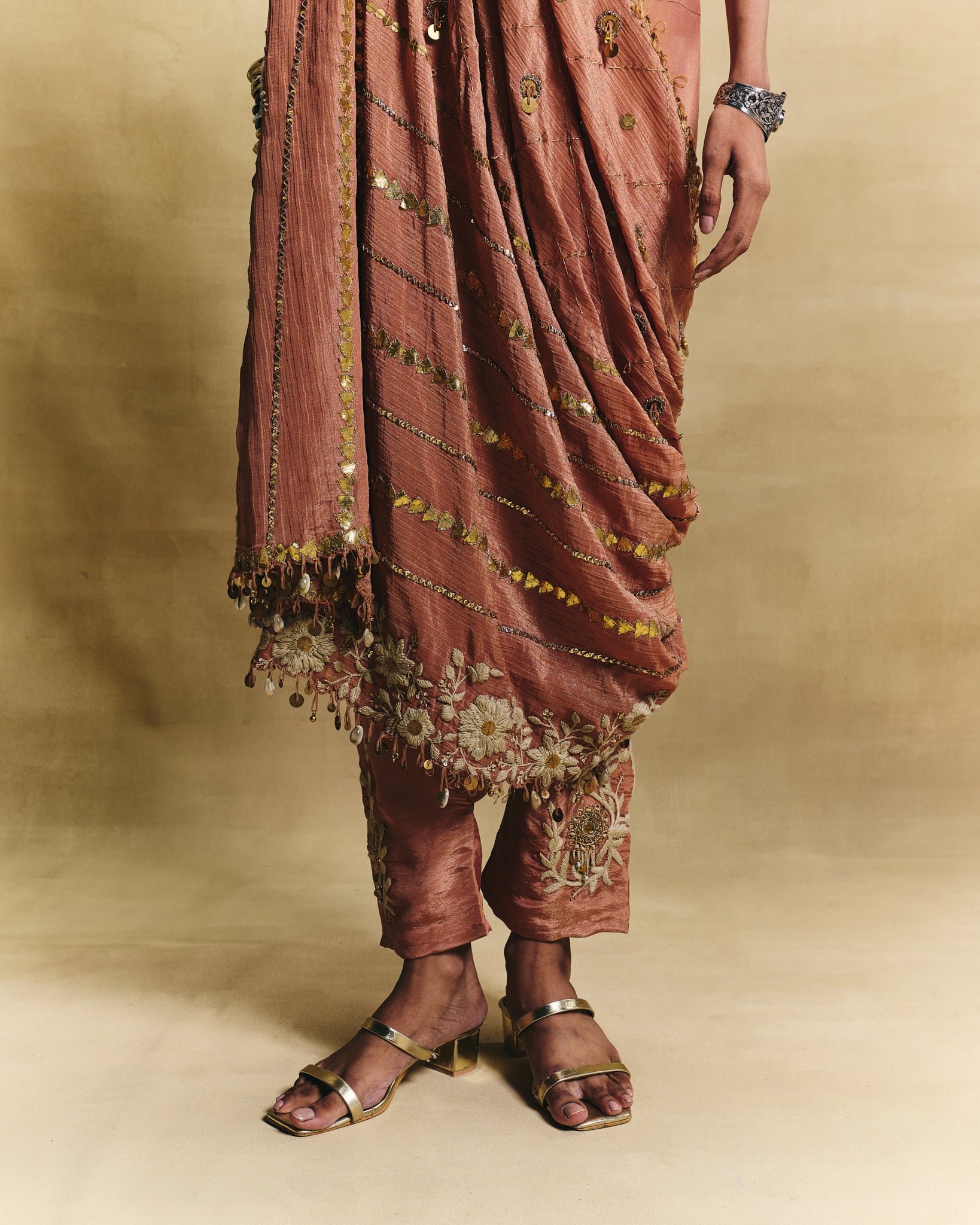 Peach waistcoat saree set