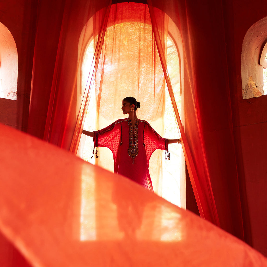 Pink Long Kaftan Kurta & Pants