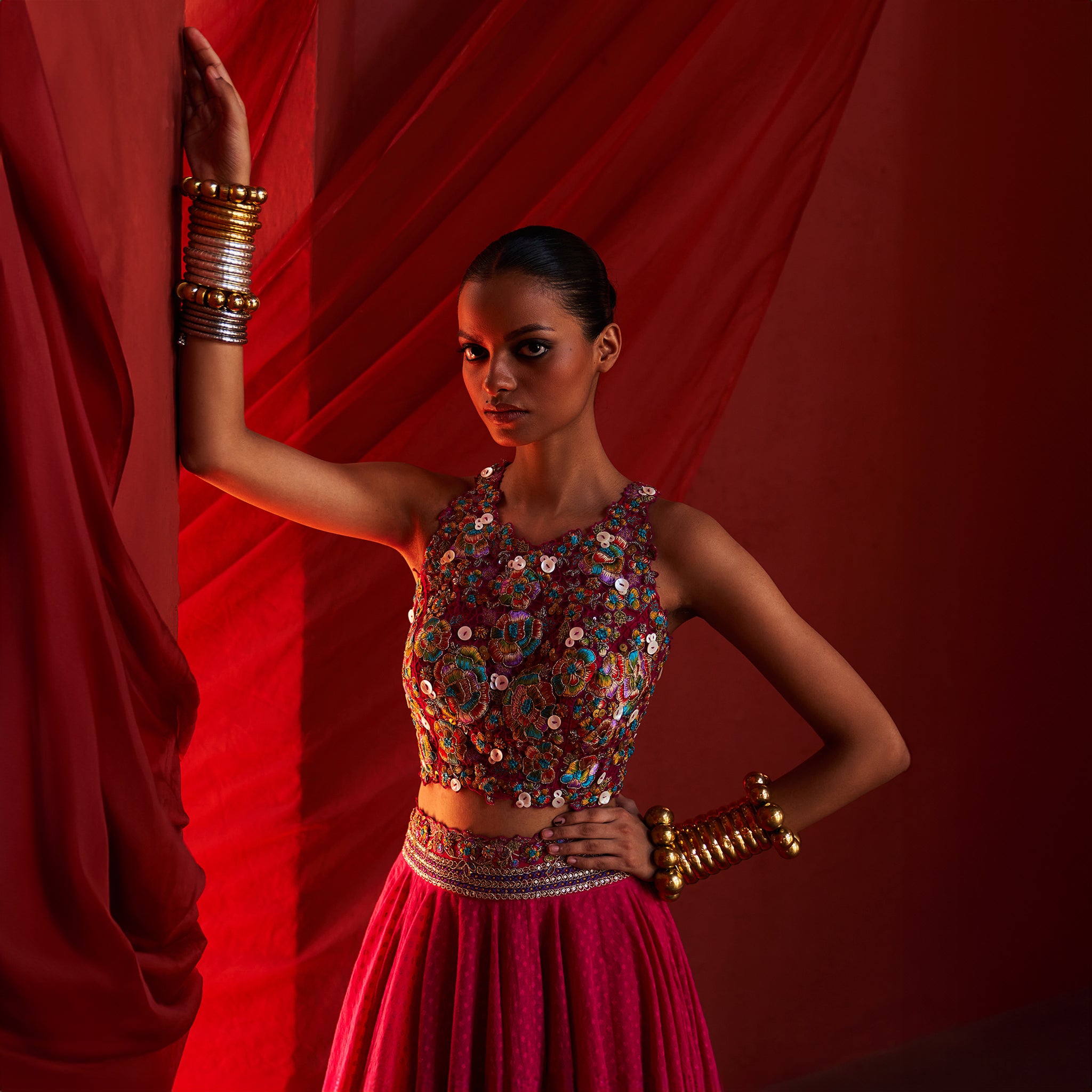 Pink Crop top & Lehenga
