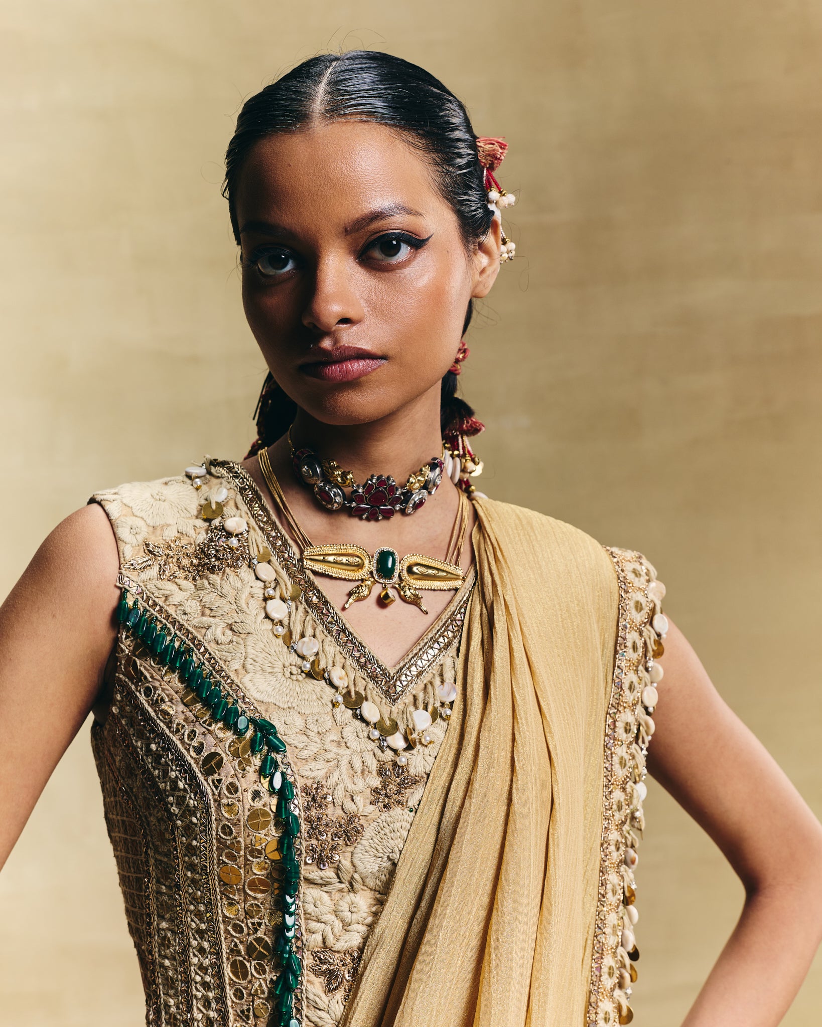 Gold stitched saree set
