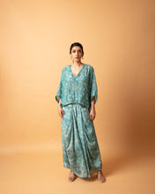 Load image into Gallery viewer, Teal Kaftan Top + Draped Pants
