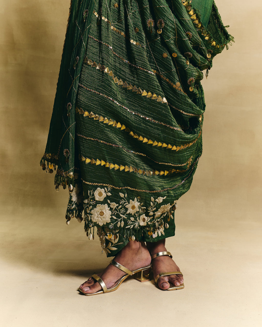 Green waistcoat saree set