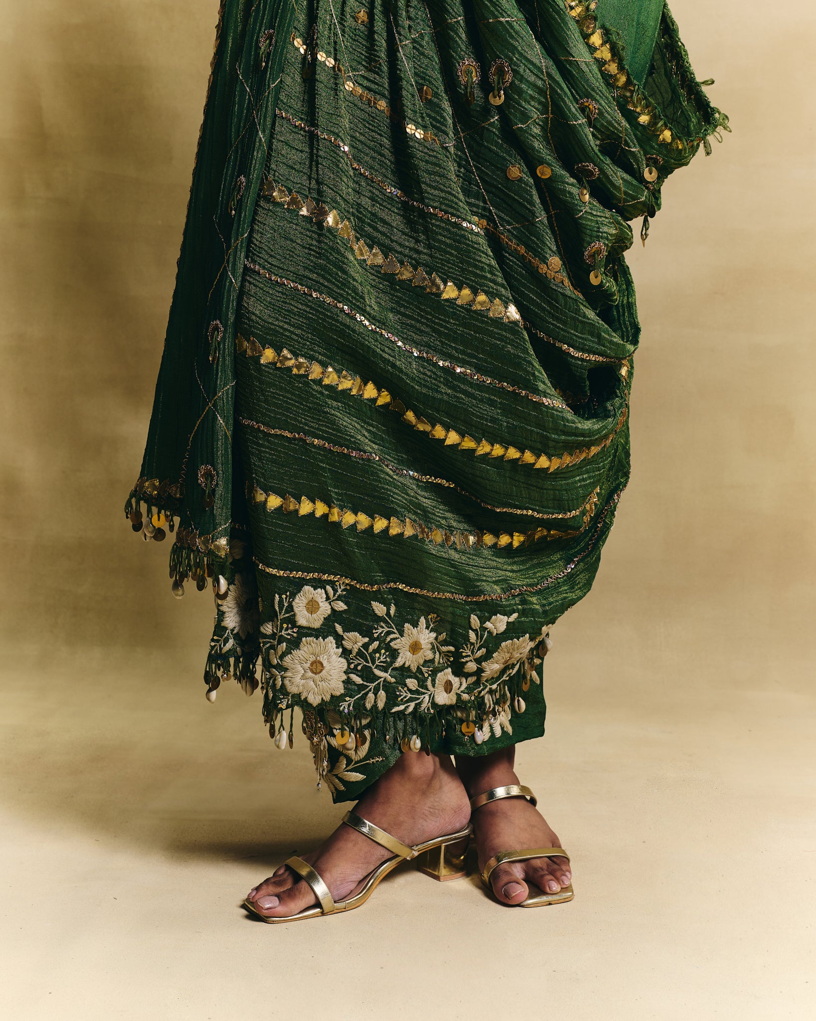 Green waistcoat saree set