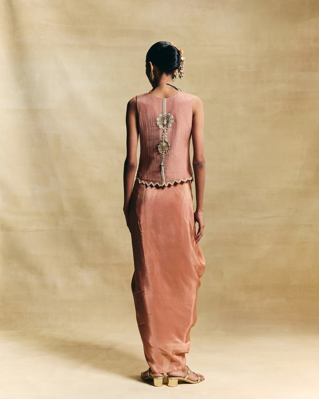 Peach waistcoat & draped skirt