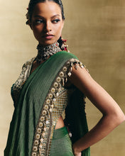 Load image into Gallery viewer, Green embroidered saree set
