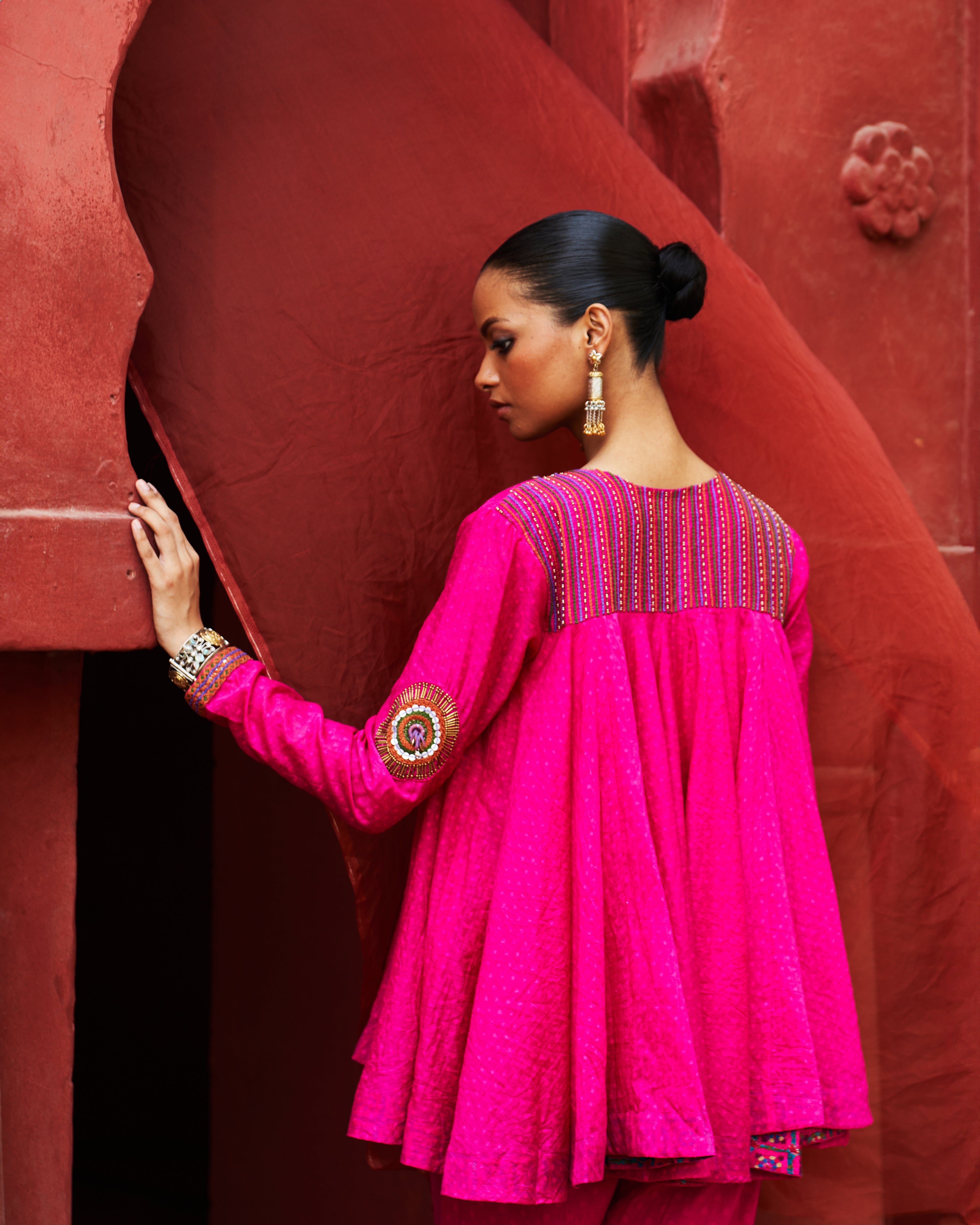 Pink Peplum Top & Slit Pants