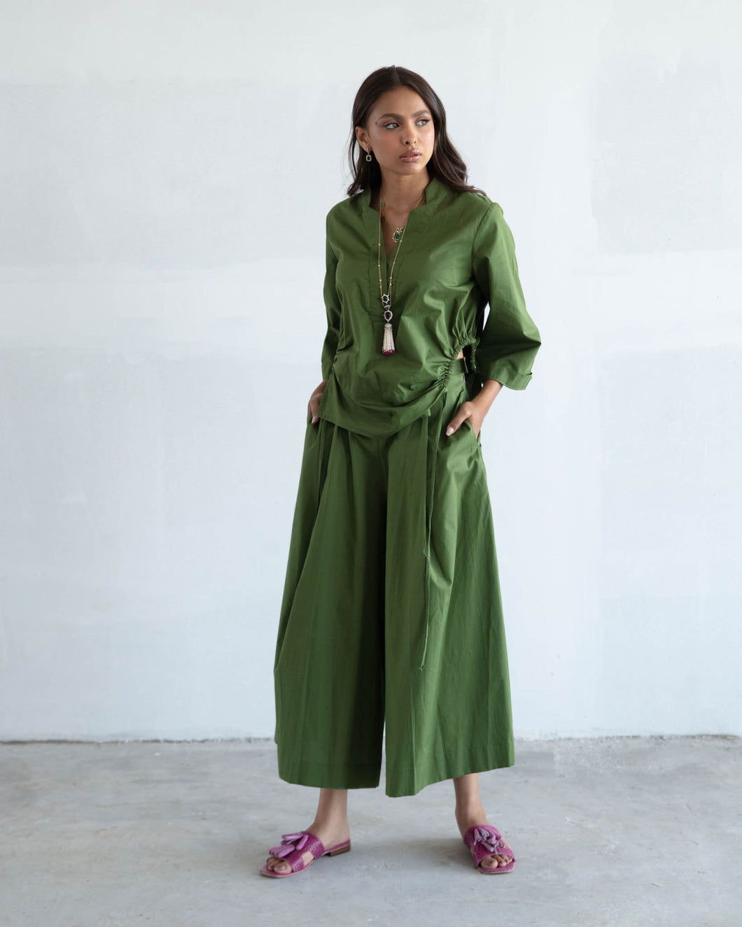 Green Side Cut-Out Shirt