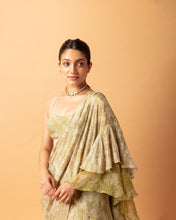 Load image into Gallery viewer, Green (pre stitched) Printed Frill Sari + Printed Blouse
